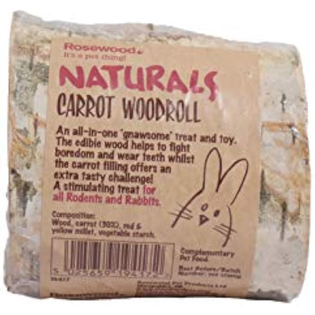 Rosewood Naturals Nibble Woodroll Carrot Gnaw Toy for Small Animals, 2 Pack