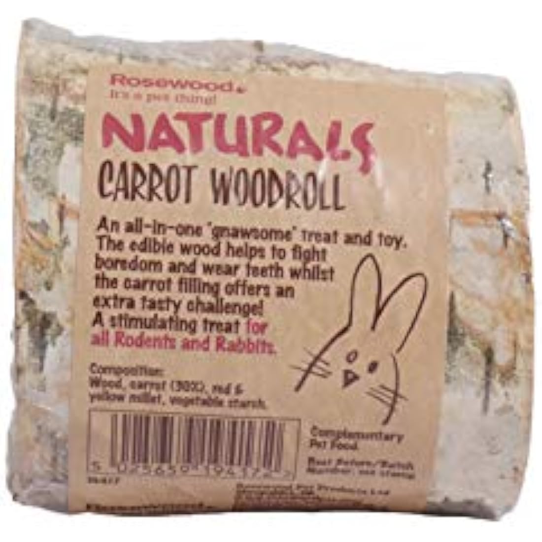 Rosewood Naturals Nibble Woodroll Carrot Gnaw Toy for Small Animals, 2 Pack