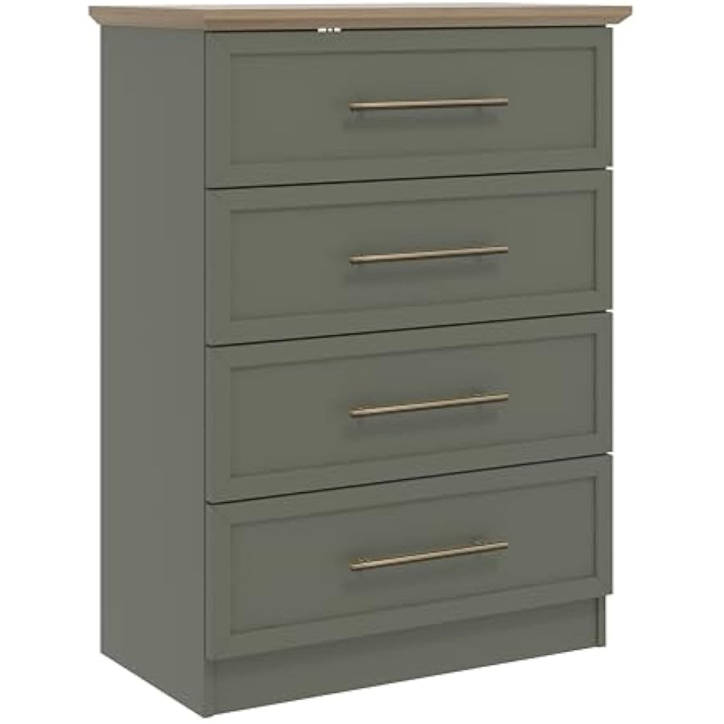 Galano Cleverton 4 Drawer Chest – Oak & Kale Green Storage Cabinet