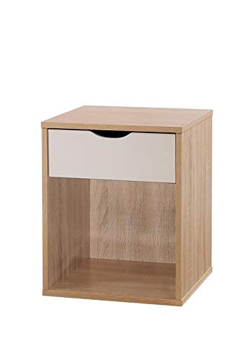 Timber Art Design 1 Drawer Bedside Table – Cream & Oak Nightstand