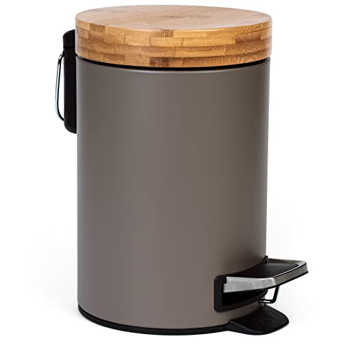 Kazai 3L Bathroom Bin | Soft Close Pedal Bin with Bamboo Lid – Taupe