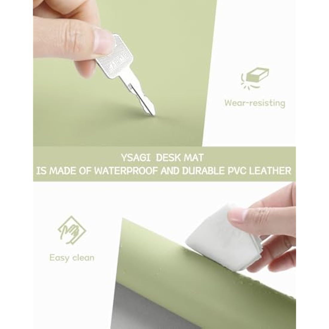 YSAGi Non-Slip PVC Leather Desk Pad | Waterproof Writing Mat, Matcha Green