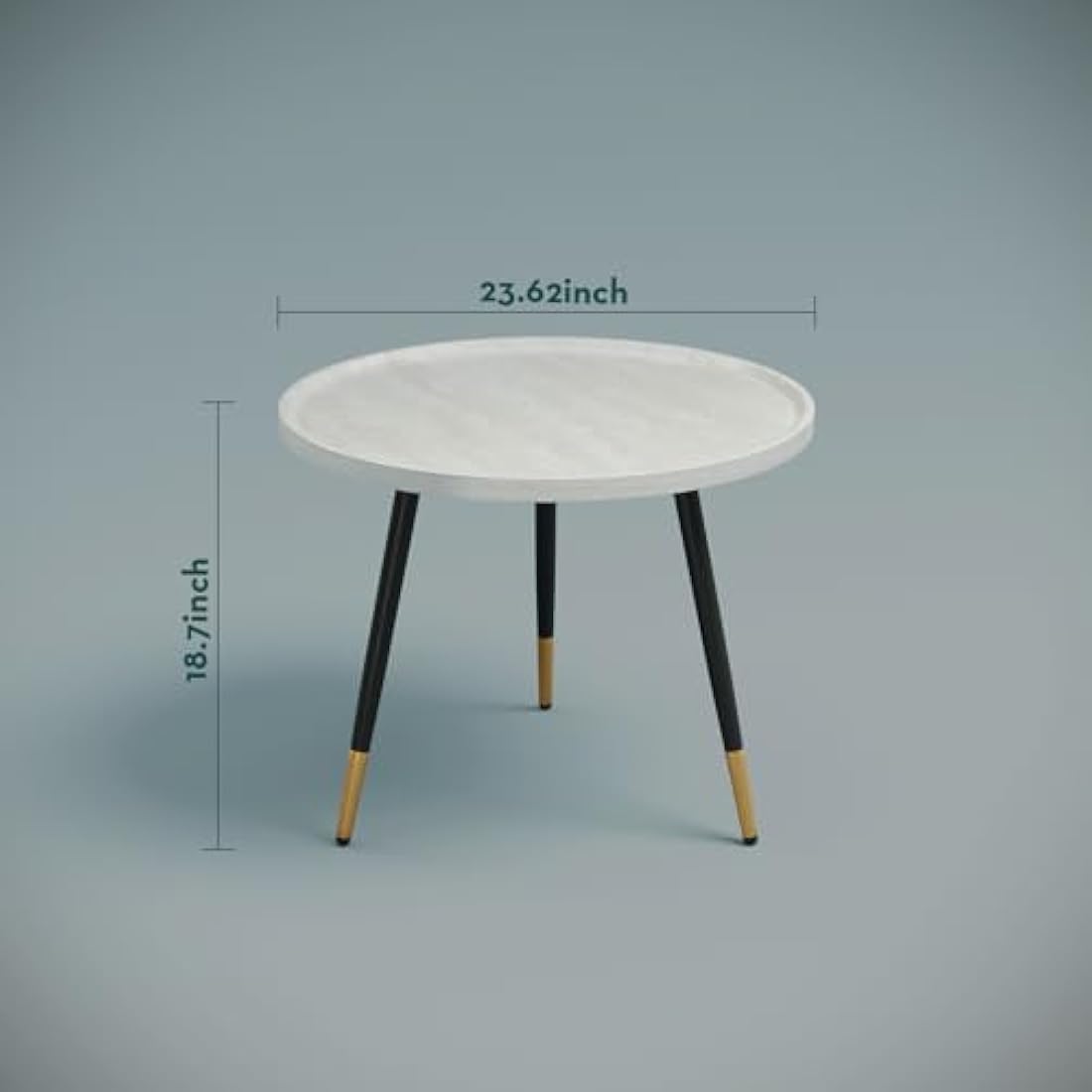 Round Coffee Table – Modern White Wood & Metal Side Table