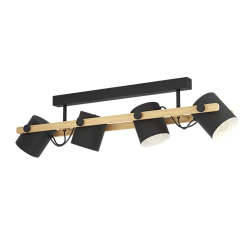 Eglo Hornwood 4-Light Ceiling Light | Black Metal & Natural Wood