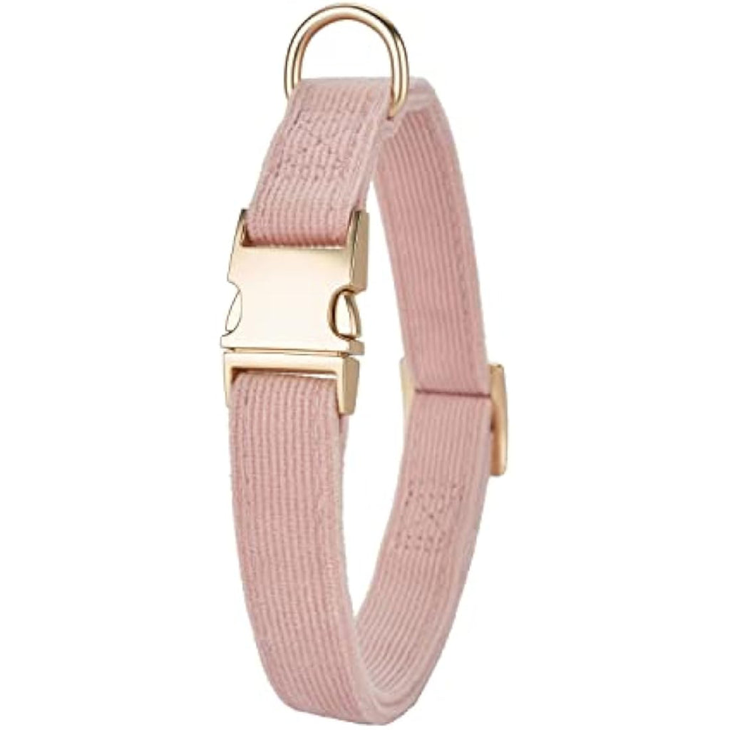 YUDOTE Soft Cotton Corduroy Dog Collar for Sensitive Skin - Dusty Pink