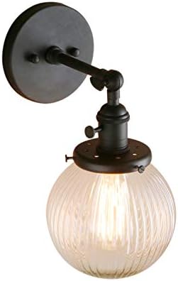 Jolof Store Industrial Ribbed Glass Wall Sconce – 15cm Vintage Black Lamp