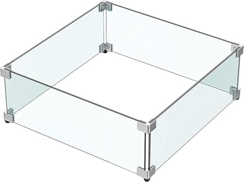 MESIDA 17.5" Square Fire Pit Glass Wind Guard | Tempered Glass Flame Shield
