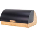Erreke Matte Black Steel and Bamboo Roll Top Bread Bin – Large Storage