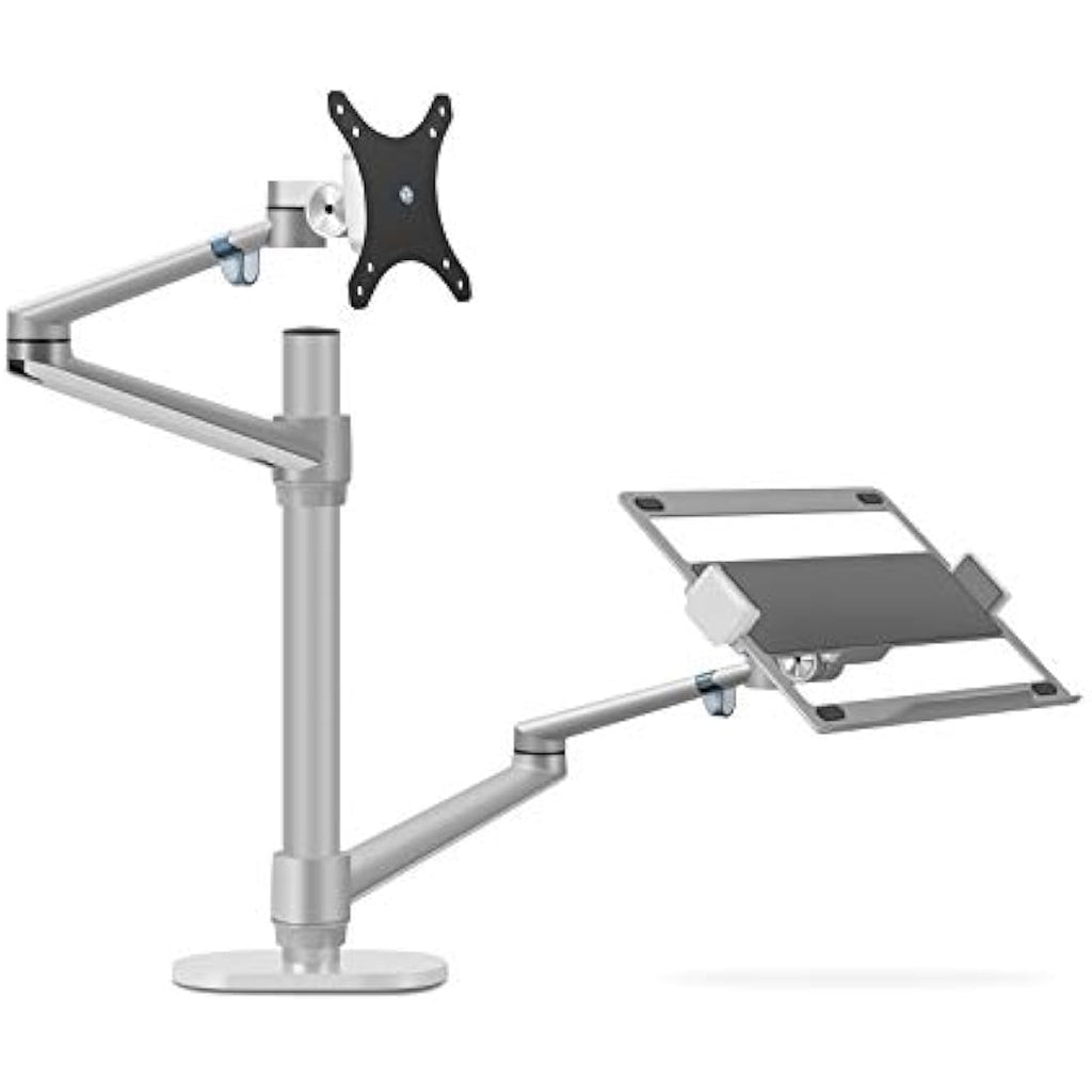 Thingy Club Dual Arm Monitor & Laptop Desk Mount - Silver Aluminum Stand