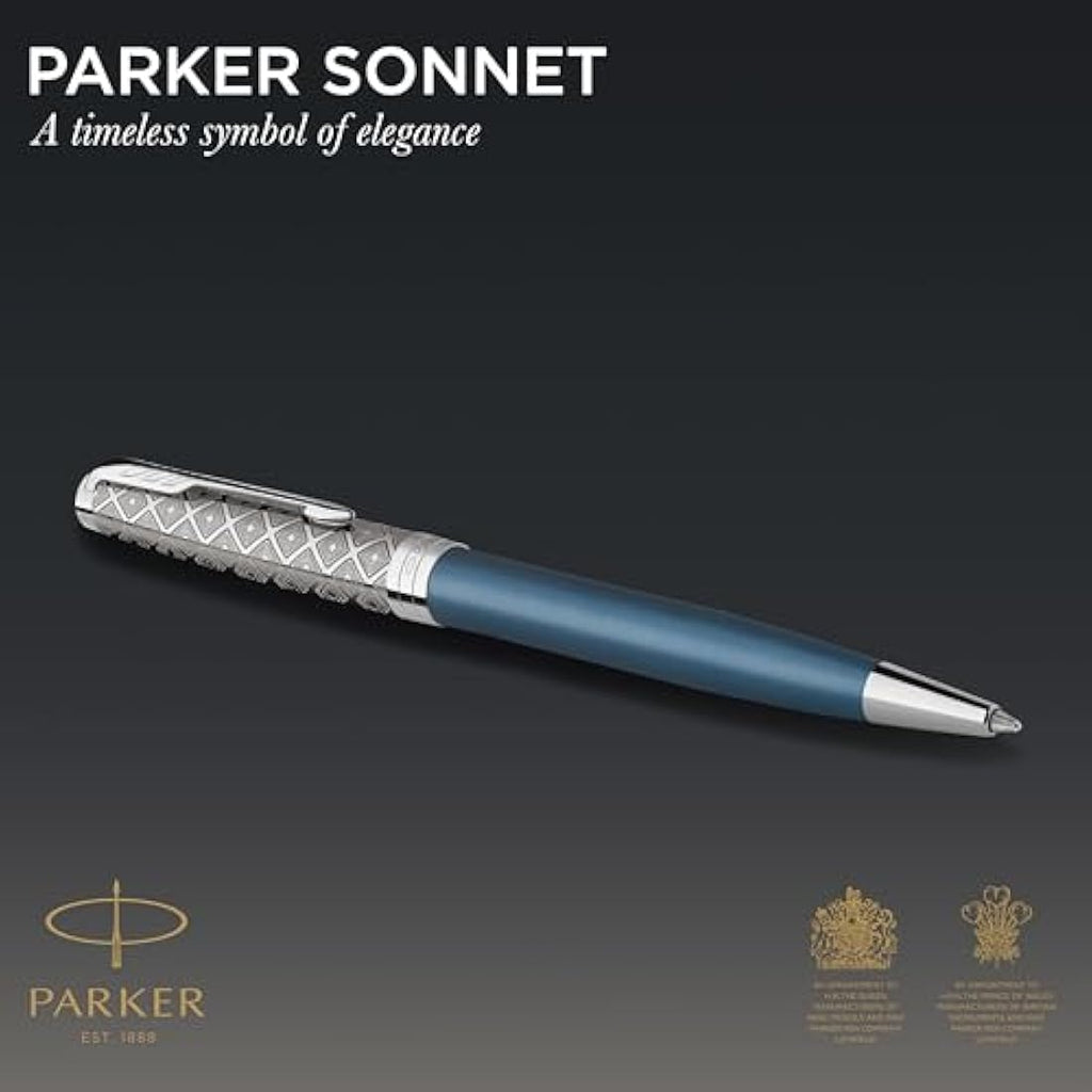 Parker Sonnet Ballpoint Pen – Blue Satin Finish with Chrome Trim