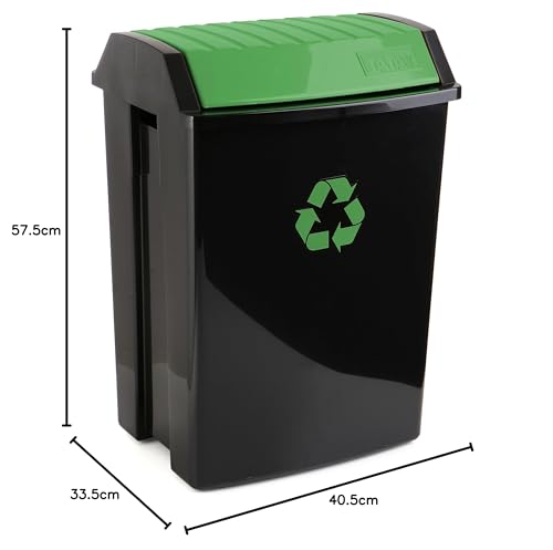 TATAY 50L Recycling Bin – Green Polypropylene Waste Bin with Swing Lid