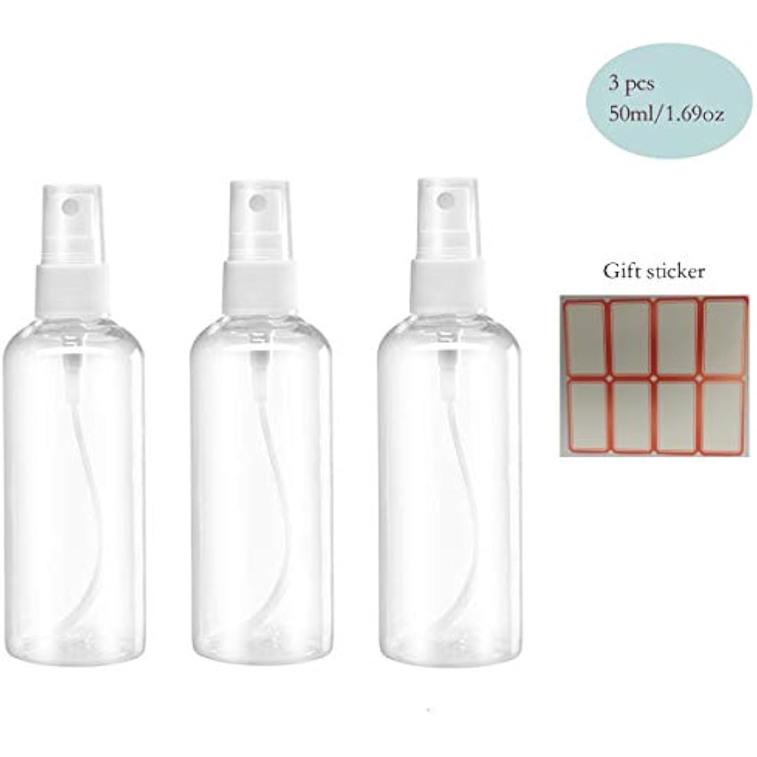 Fine Mist Spray Bottles - 3pc 50ml Clear Travel Containers