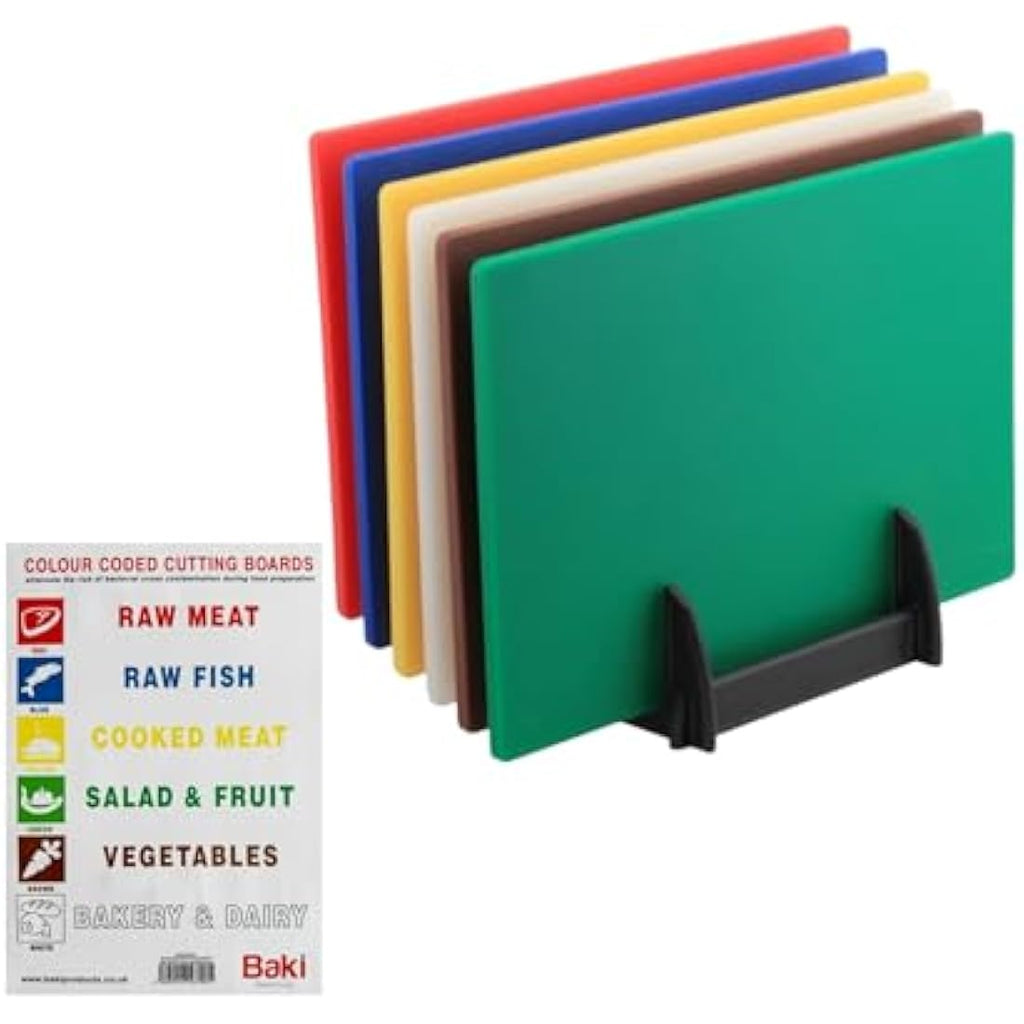 BAKI Color-Coded Plastic Cutting Boards with Rack - Set of 6