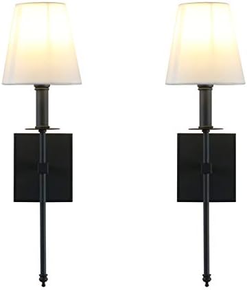 Yosoan Vintage Modern Wall Sconce with Linen Shade - Set of 2, Black