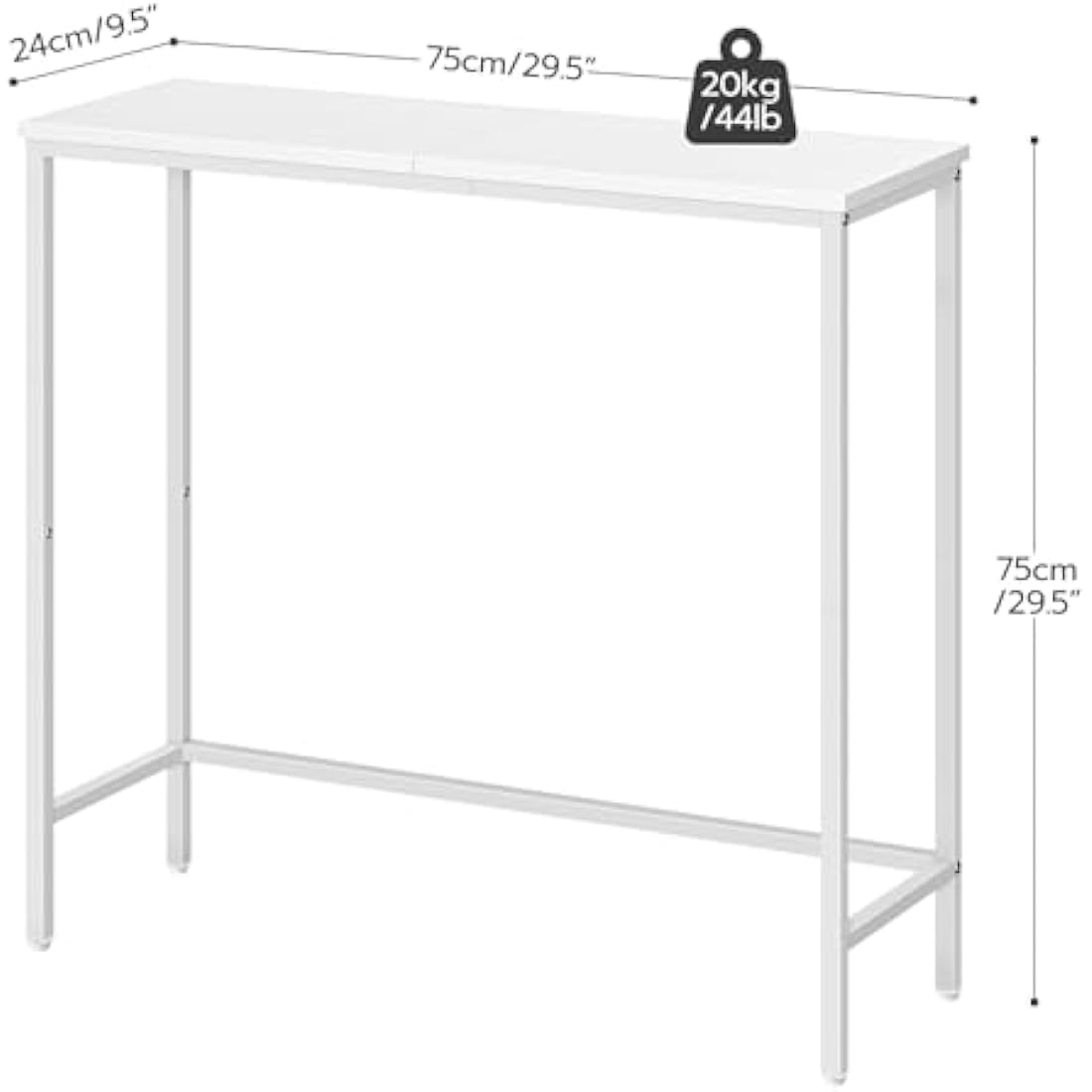 HOOBRO Slim Console Table – Modern White Metal Entryway Sofa Table