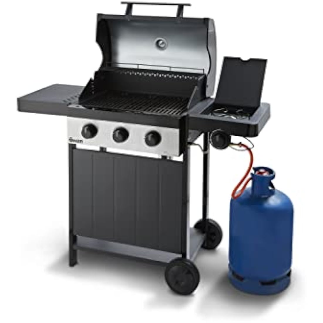 Swan Kansas 4 Burner Gas BBQ with Side Burner and Thermometer - Black