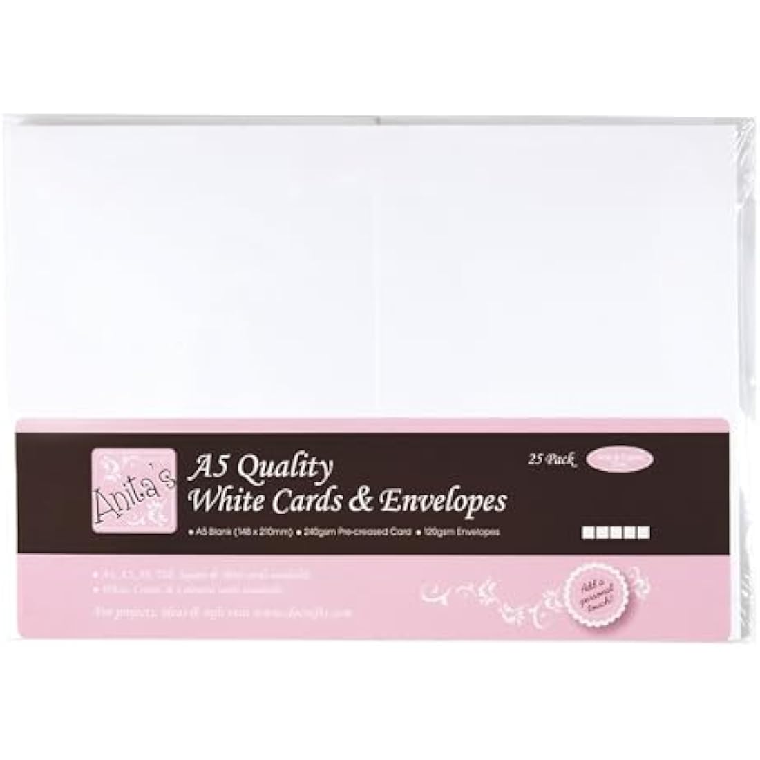 Anita's A5 Blank Cards and Envelopes - White Pack of 25 for Card Making