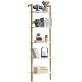 YMYNY 5-Tier Wall Mounted Ladder Shelf – Industrial Metal Bookcase, White