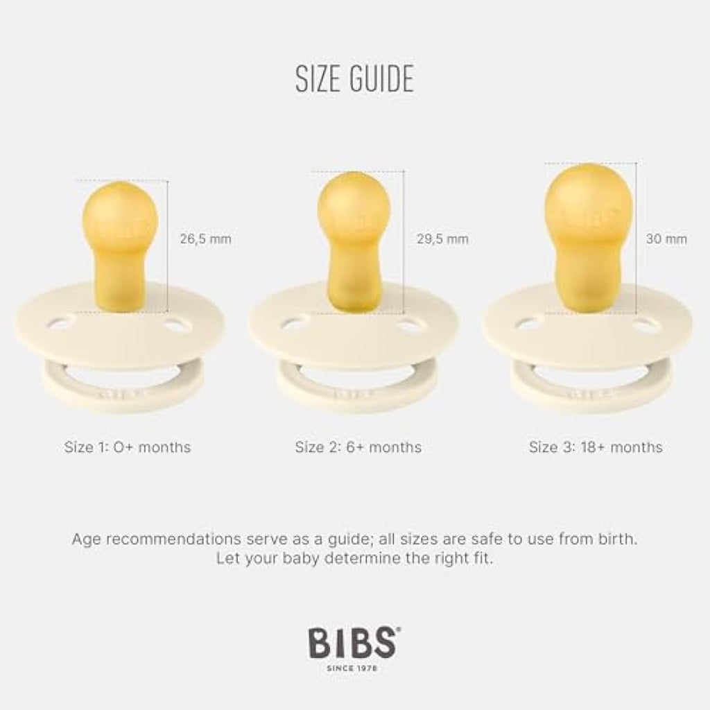 BIBS Colour Pacifier 2-Pack | Natural Rubber Latex Soother, Size 3