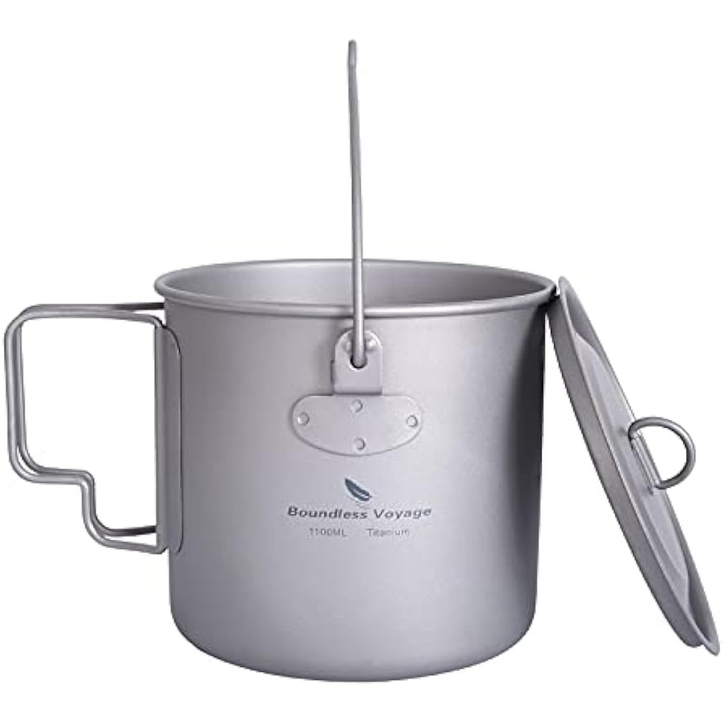 iBasingo 1100ml Titanium Mug – Ultralight Camping Cup with Lid