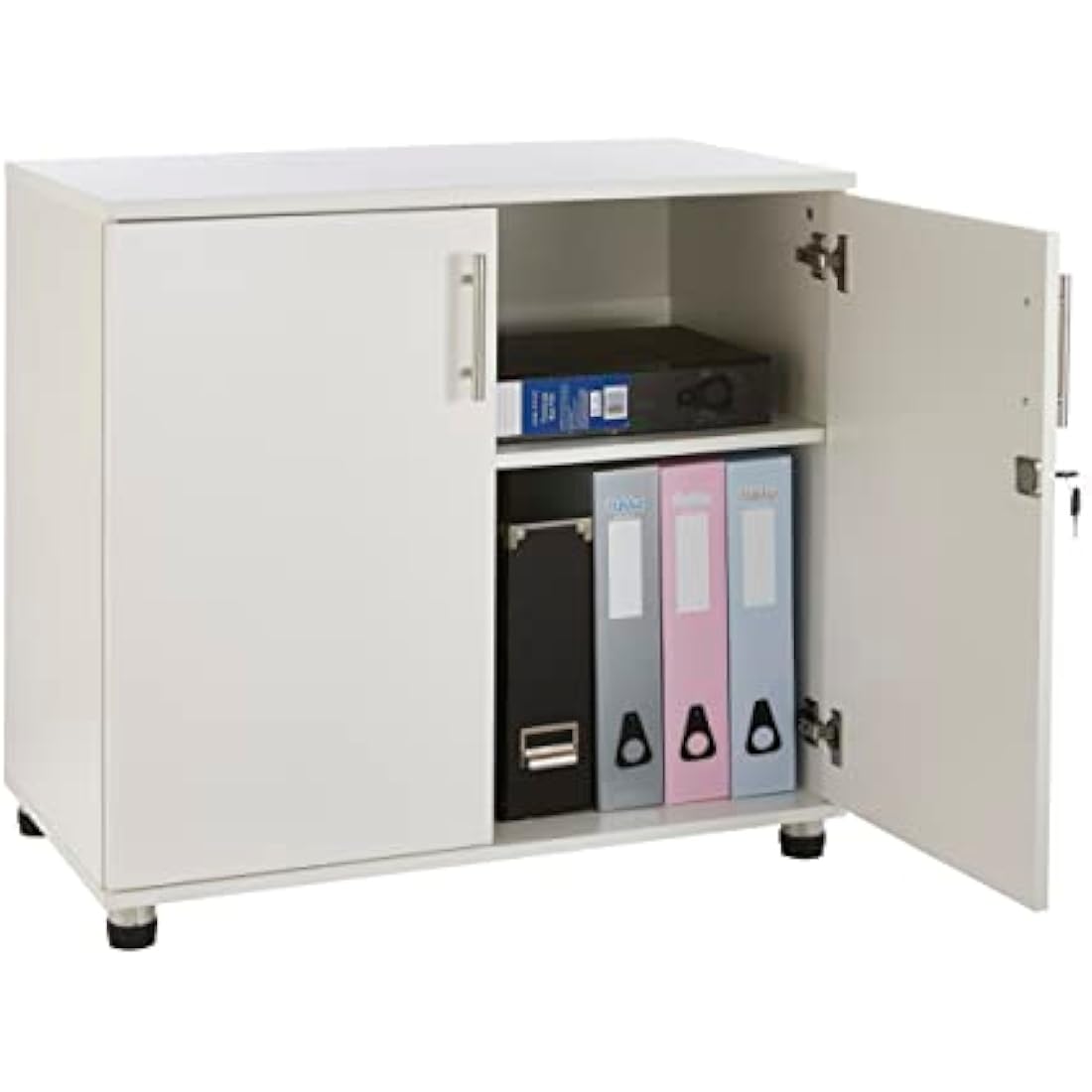 Lockable White Wood Storage Cabinet - 31.5" Office Cupboard