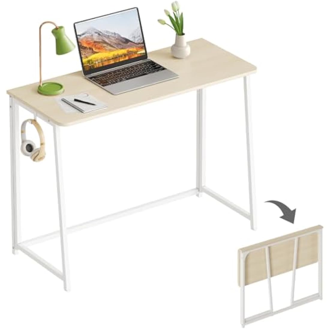 WOHOMO Folding Desk – Small Space Saving Computer Table, Oak