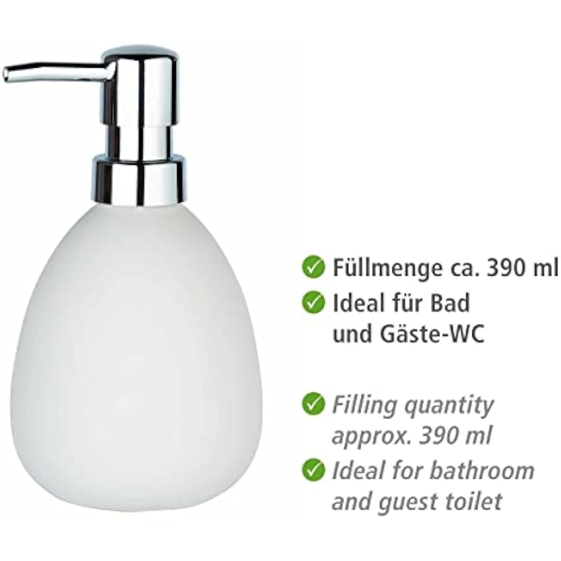 WENKO Polaris Soap Dispenser – Matt White Ceramic Liquid Soap Pump