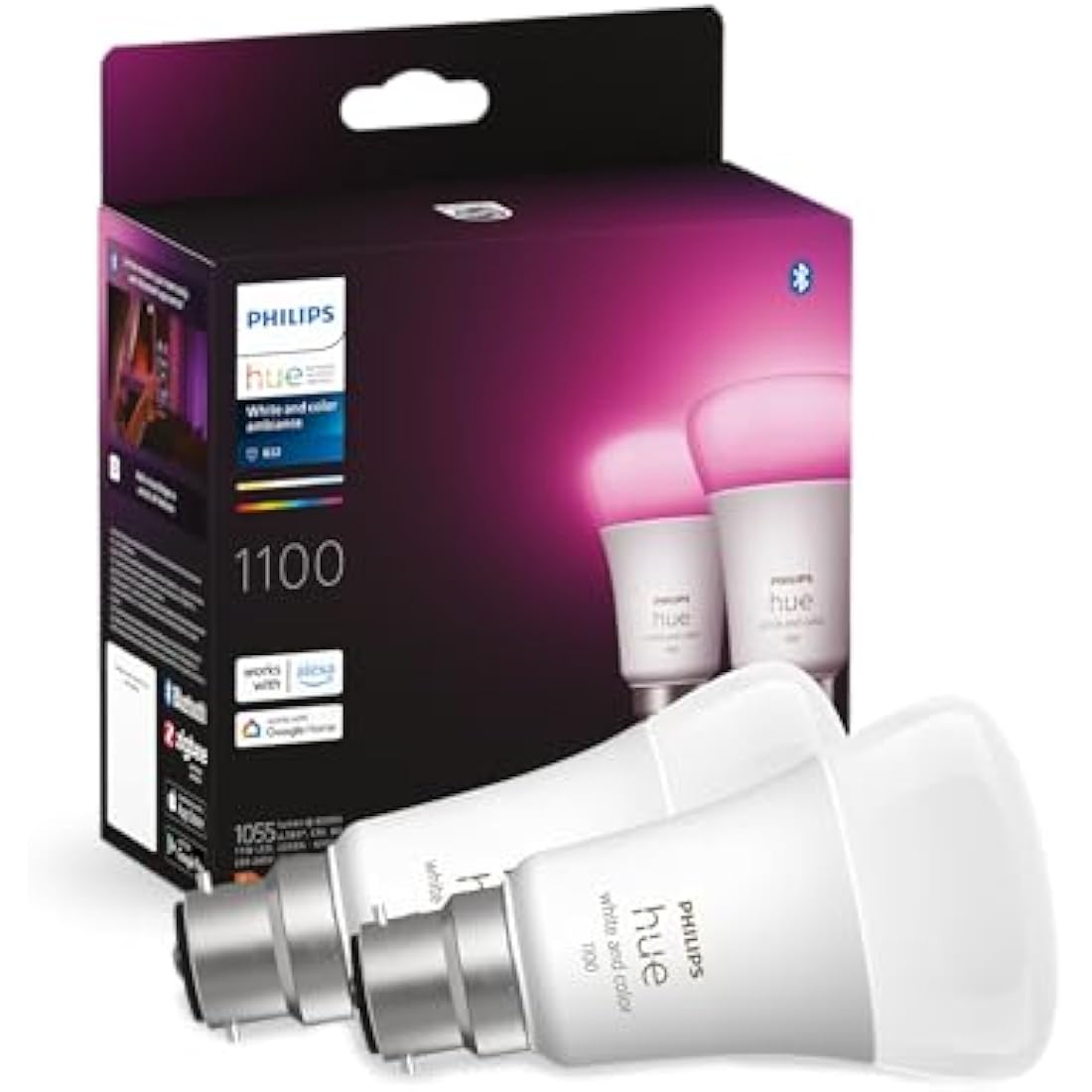 Philips Hue White & Colour Ambiance B22 Smart LED Bulbs – 2 Pack