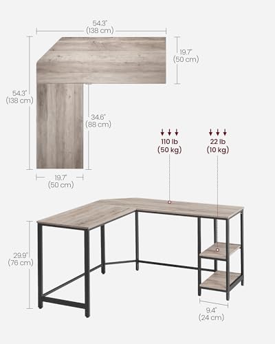 VASAGLE L-Shaped Computer Desk – Corner Gaming Workstation, Greige