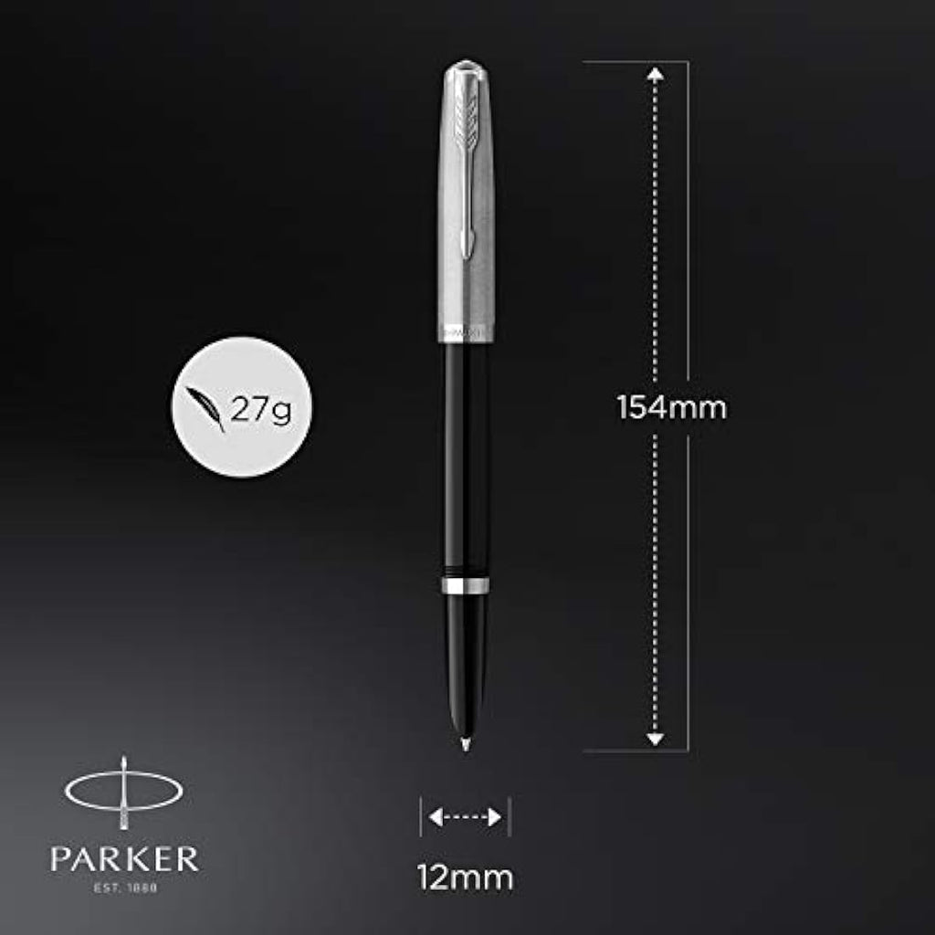 Parker 51 Fountain Pen – Black with Chrome Trim, Fine Nib Writing Pen
