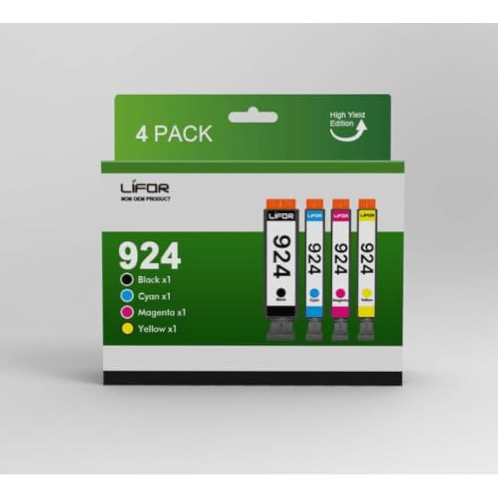 LIFOR 924 Ink Cartridges for HP OfficeJet Pro 8120e 8130e | 4 Pack No Chip