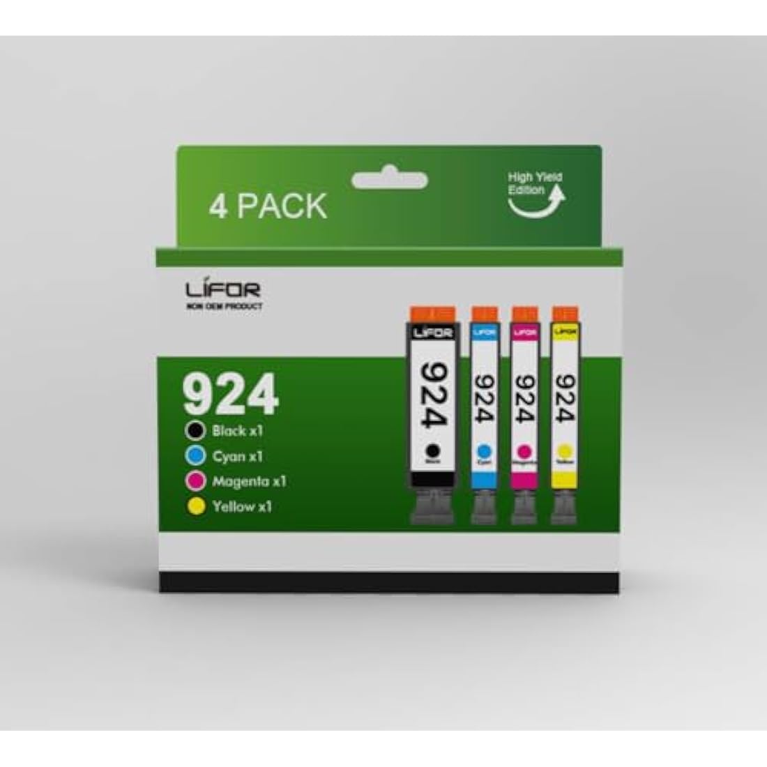 LIFOR 924 Ink Cartridges for HP OfficeJet Pro 8120e 8130e | 4 Pack No Chip