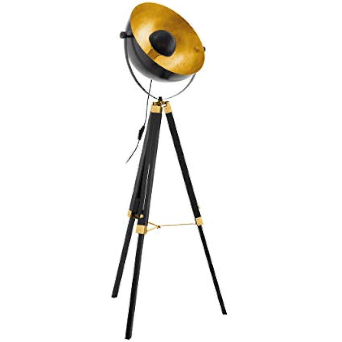 Eglo Covaleda Industrial Tripod Floor Lamp | Black & Gold Wood Steel