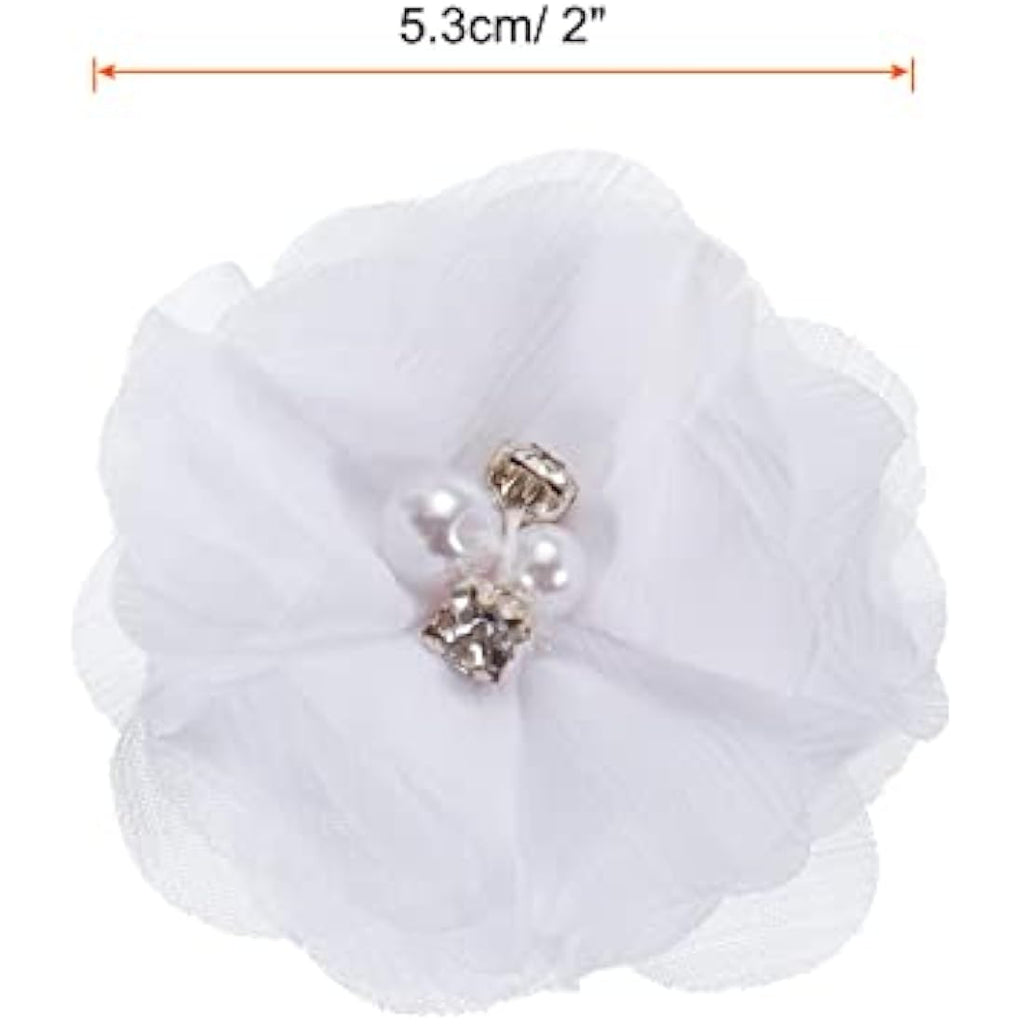 Jolof Store White Chiffon Flower Heads with Rhinestones - 20 Pack