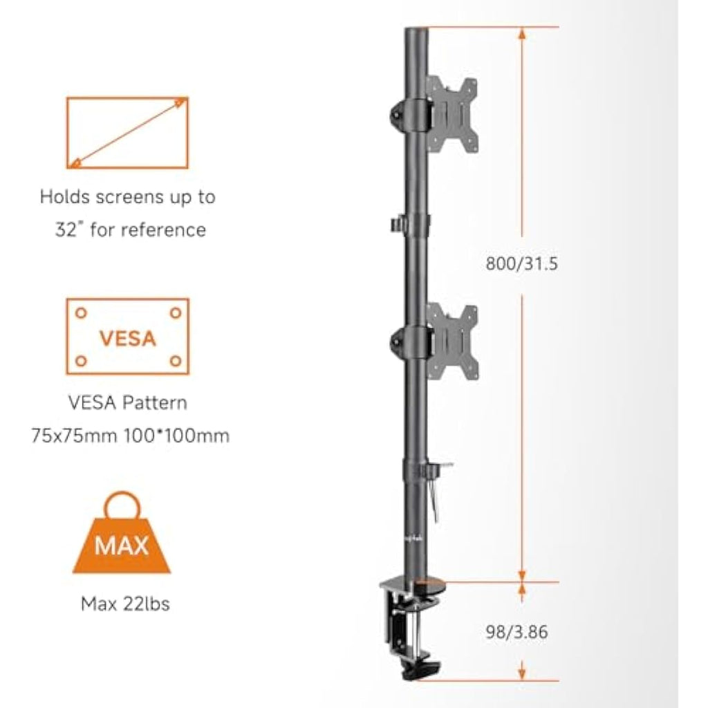 Bracwiser Vertical Dual Monitor Mount | 13-27 Inch VESA Desk Stand