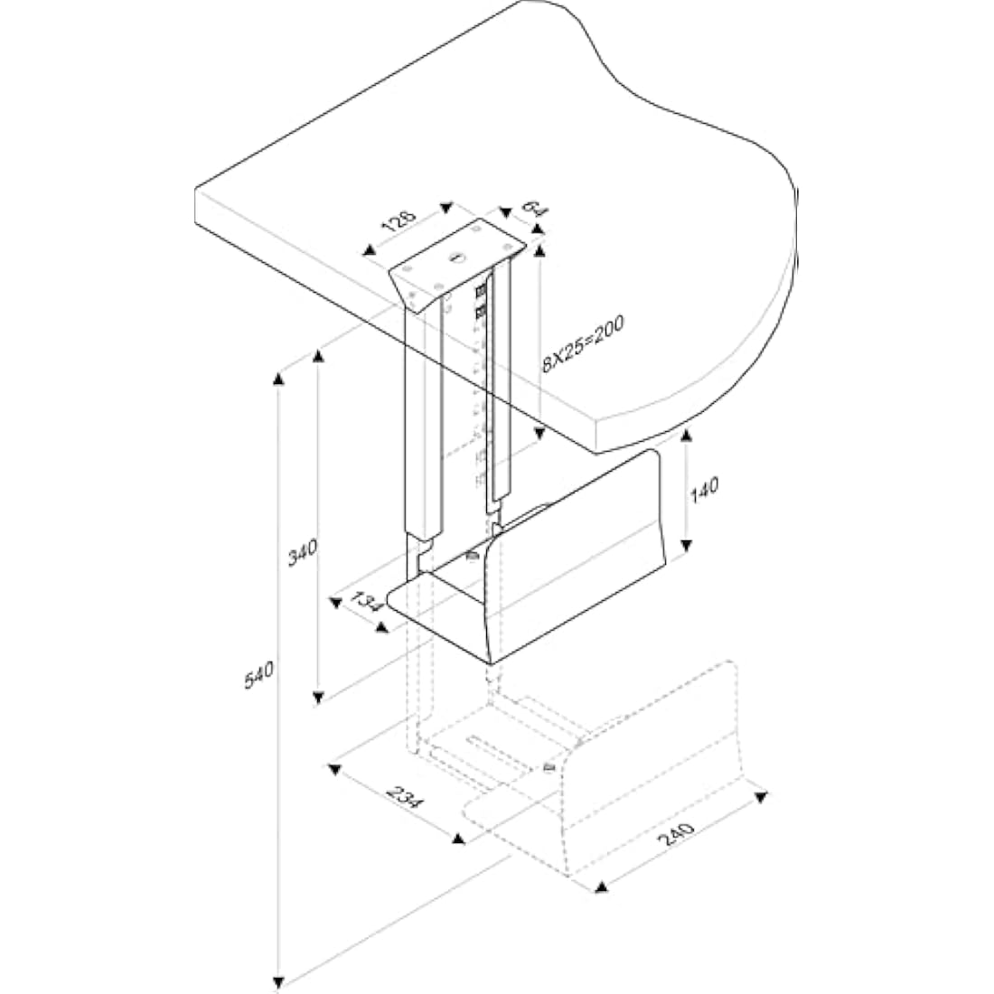 ROLINE PC Holder Silver - Adjustable Under Desk Computer Mount - 30kg