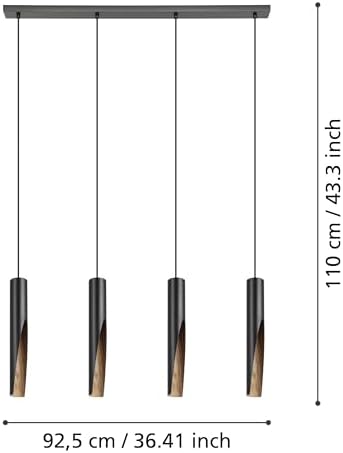Eglo Barbotto 4-Light LED Pendant – Black & Wood Linear Ceiling Lamp