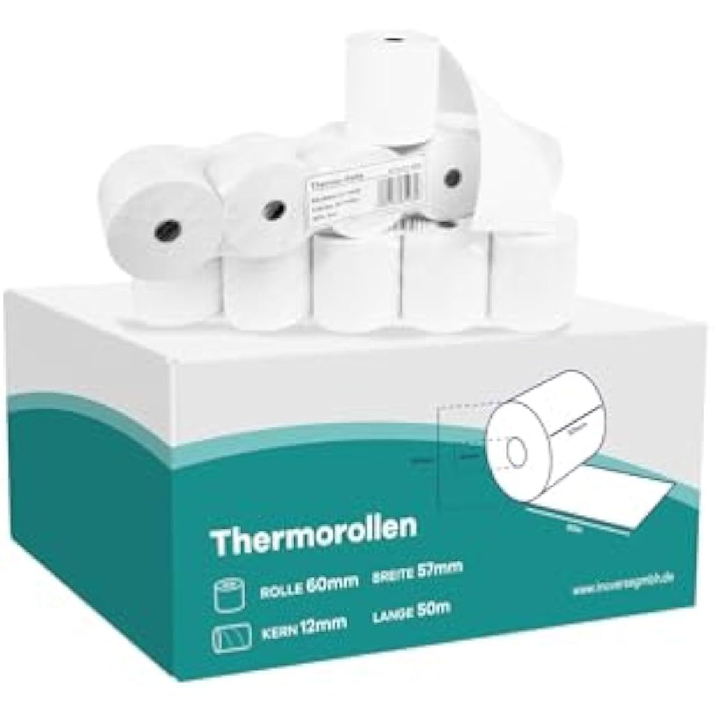 Inoverse Thermal Rolls 57x60x12mm | 50m Receipt Paper | 50 Rolls BPA-Free