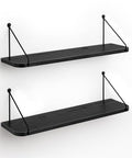 SUMGAR Black Floating Shelves – 60cm Modern Wood Wall Storage, Set of 2