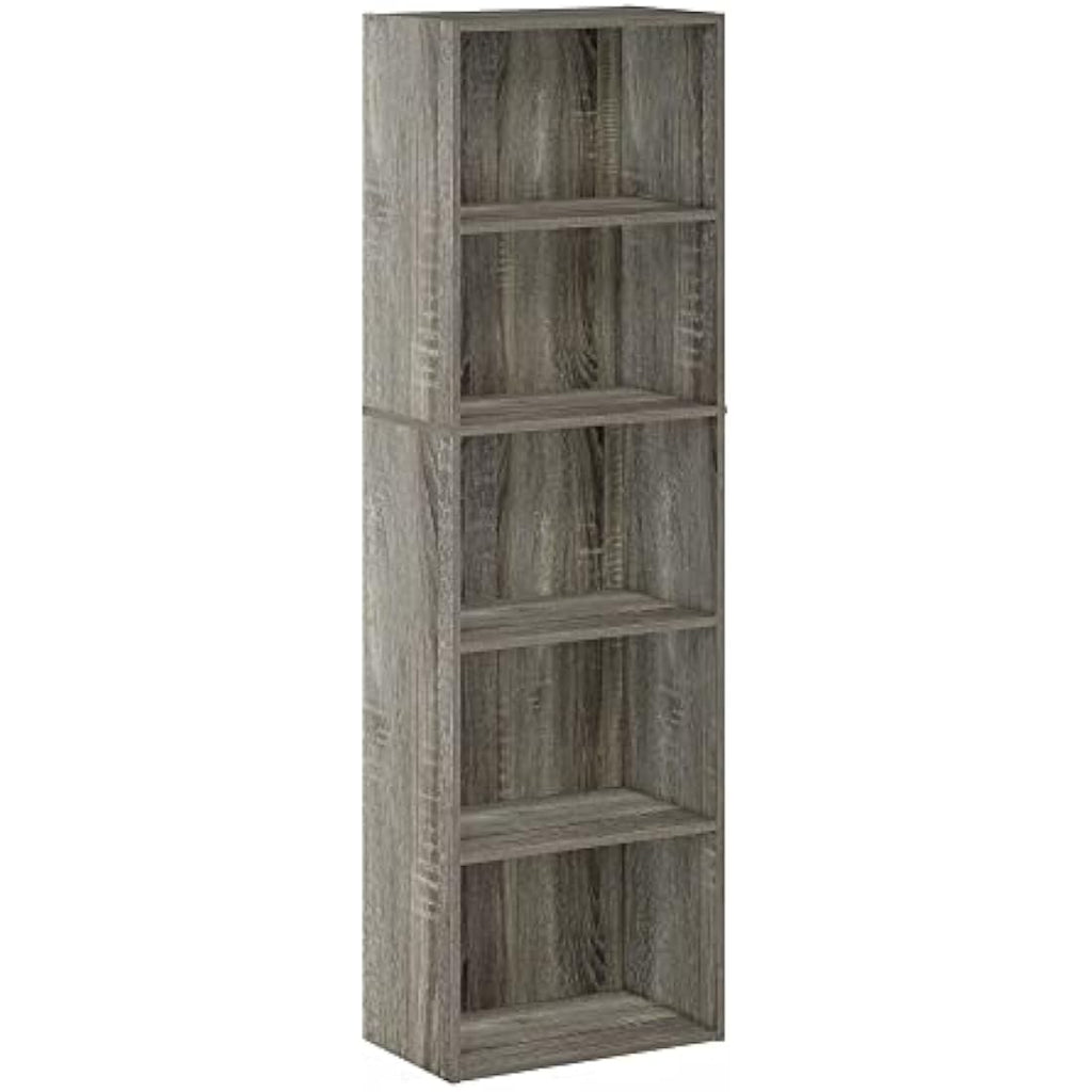 Furinno Luder 5-Tier Open Shelf Bookcase – French Oak Storage Unit