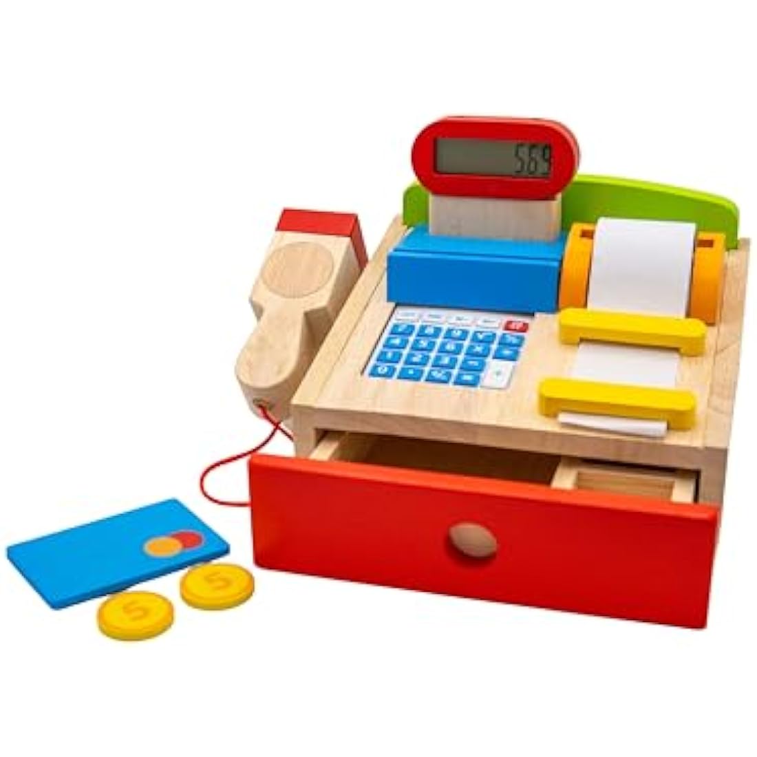GOKI Wooden Cash Register Till – Kids Pretend Play Grocery Store Toy