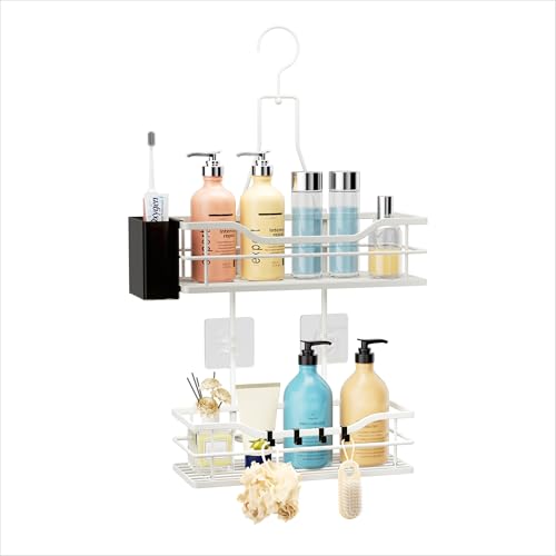 HapiRm 2-Tier Hanging Shower Caddy | Rustproof White Bathroom Organiser