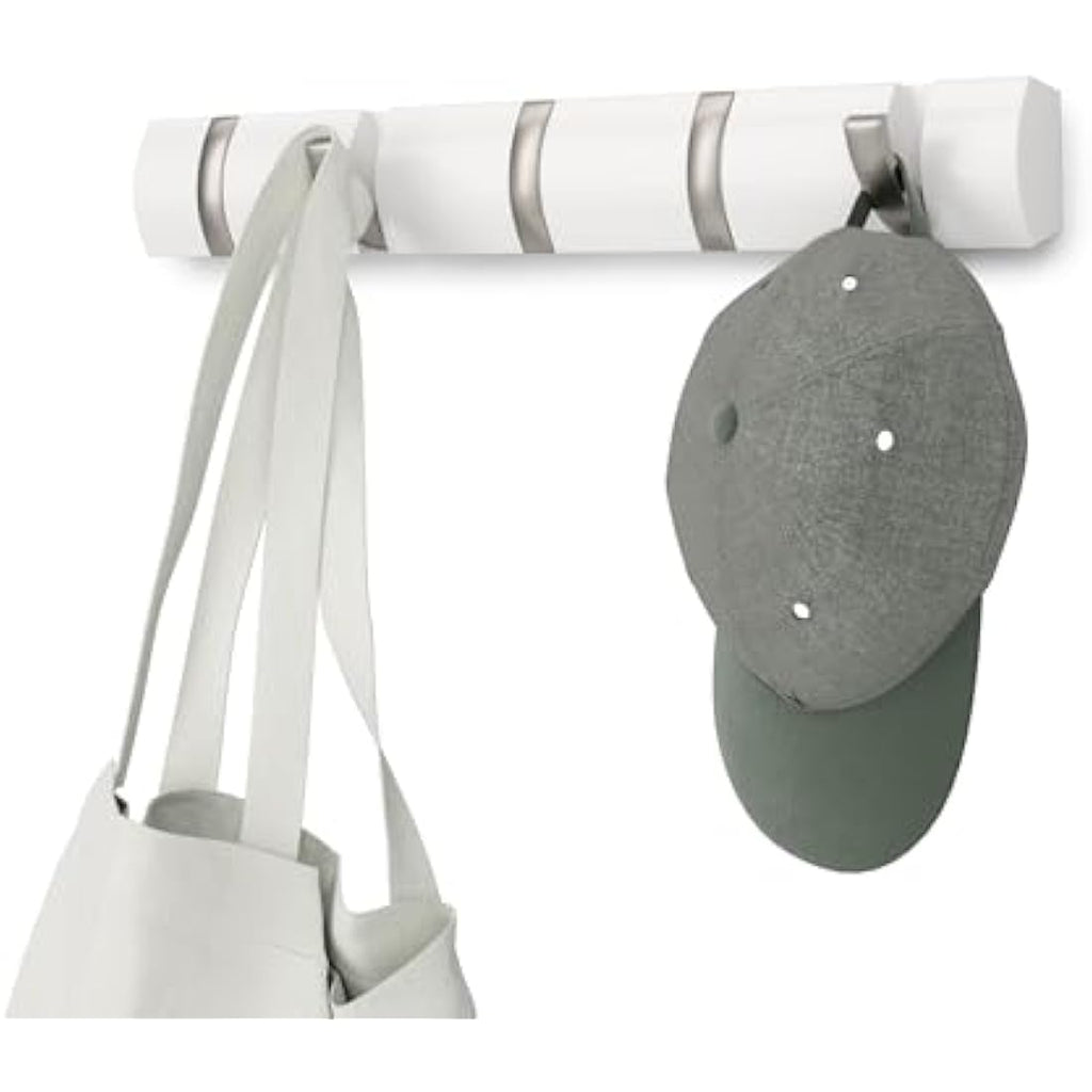 Umbra Flip 5-Hook Wall Mounted Coat Rack – Modern White/Nickel Hanger