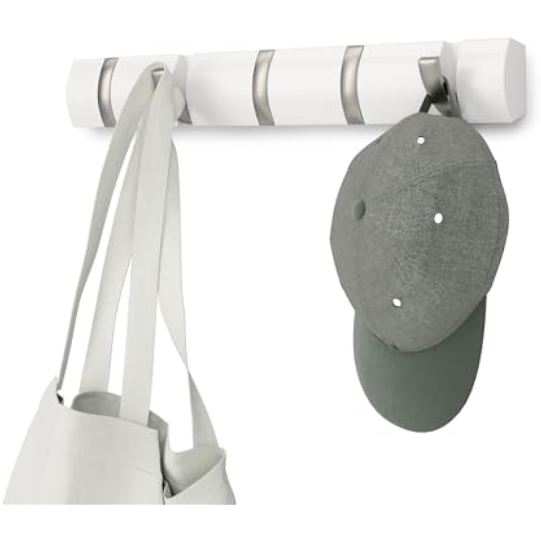 Umbra Flip 5-Hook Wall Mounted Coat Rack – Modern White/Nickel Hanger