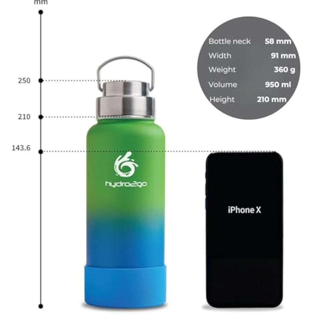 hydro2go Insulated Stainless Steel Water Bottle - 950ml Leak-Proof Earth