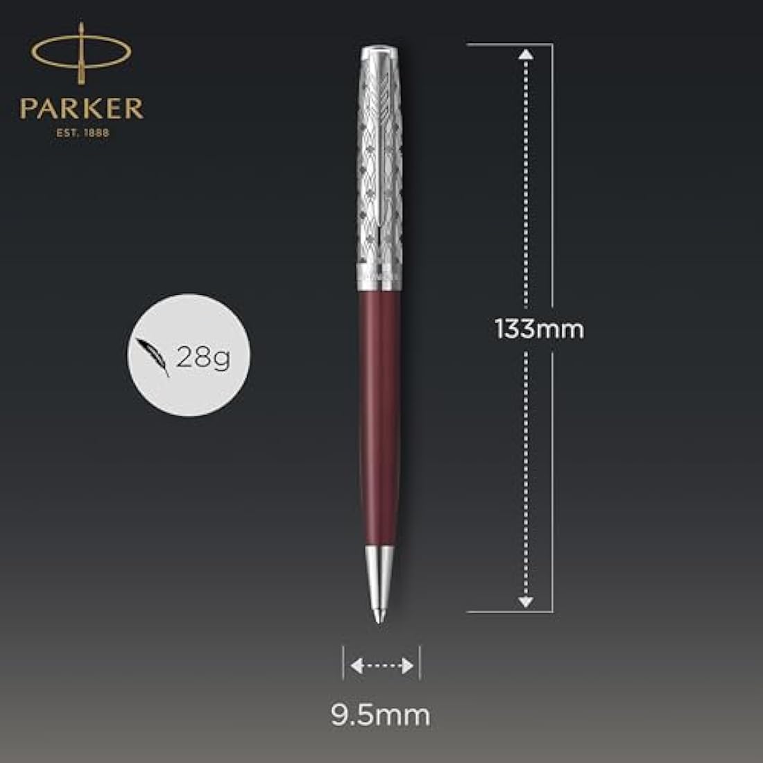 Parker Sonnet Ballpoint Pen | Red Satin Finish with Chrome Trim