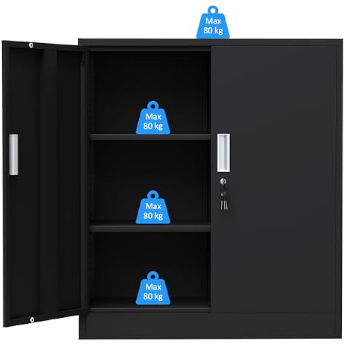 Metal Storage Cabinet | Lockable Cupboard with 2 Shelves