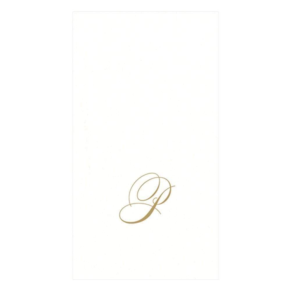 Caspari Monogrammed Paper Linen Guest Towels, Initial P, White, 24 Pack