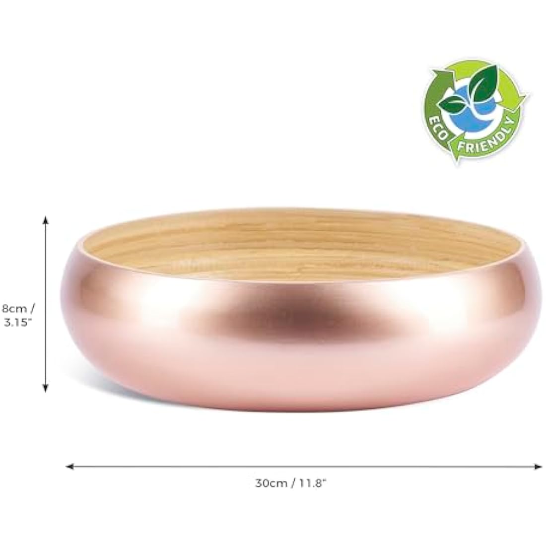 Dehaus Large Bamboo Fruit Bowl – 30cm Rose Gold Wooden Serving Bowl
