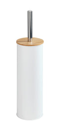 Wenko Tortona Toilet Brush Holder – White Metal with Bamboo Detail